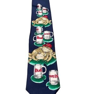 NWT Vintage Anheuser Bush Frog Beer Blue Men's Office Neckties Circa 1995